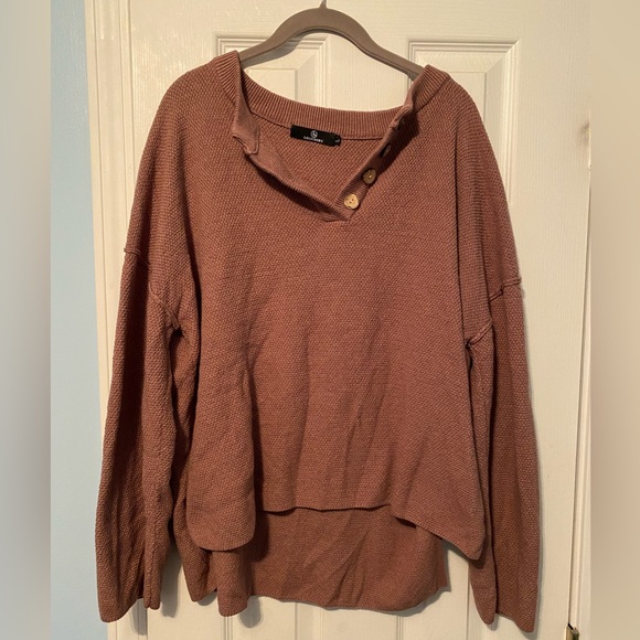 Lillusory Sweaters - LILLUSORY mauve pink women’s high low waffle knit sweater